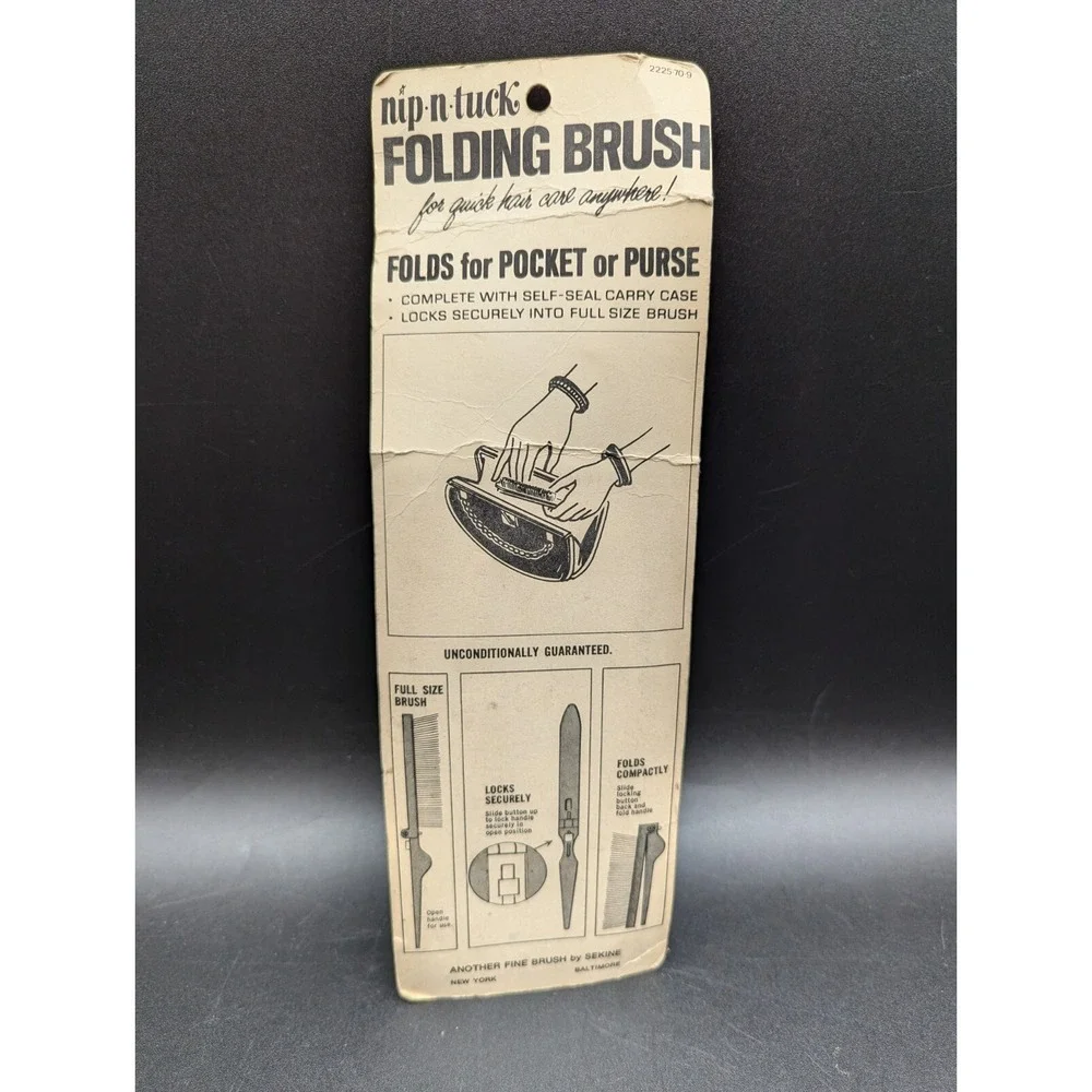Vintage NOS NEW Nip-N-Tuck Folding Brush by Sekine Mustard New Old Stock